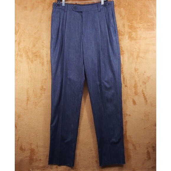 HUGO BOSS Pants Mens Size 32 Navy Relaxed Pleated Denim Effect Virgin Wool $645 - Picture 2 of 11